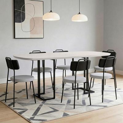 Conjunto de Jantar Alina 6 Lugares Tampo MDF Cadeiras Barcelona Couríssimo Linho Off White Preto