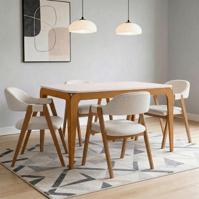 Conjunto de Jantar Claris 4 Lugares Tampo em Vidro Linho Off White 120CM Lyam Decor