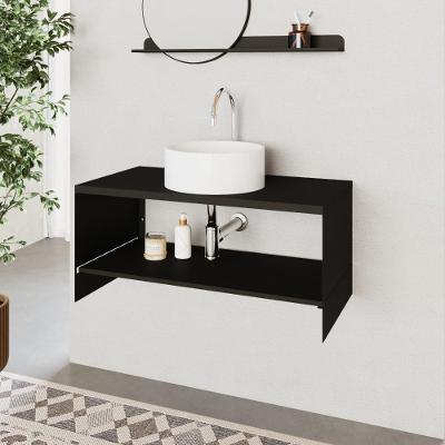 Armário para Banheiro Slide Flat Suspenso sem Porta sem Gavetas Aço MDP 85CM Preto Compace