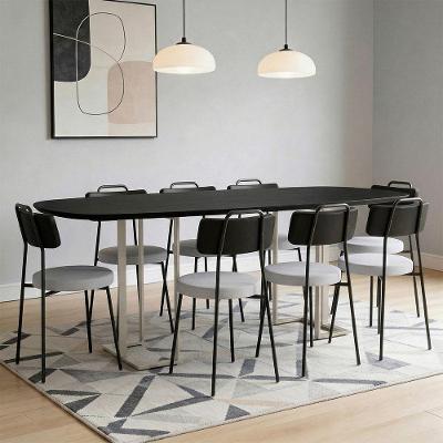 Conjunto de Jantar Alina 8 Lugares Tampo em MDF com Cadeiras Barcelona Preto 200CM Lyam Decor