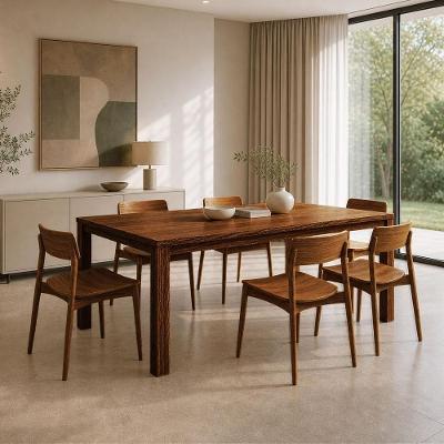 Conjunto de Jantar Dunia 6 Lugares Tampo MDF com Cadeiras Madeira Maciça Café 180CM Lyam Decor