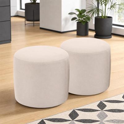 Kit 02 Puffs Coliseu W01 Redondo Assento MDF MDP Suede Bege Lyam Decor