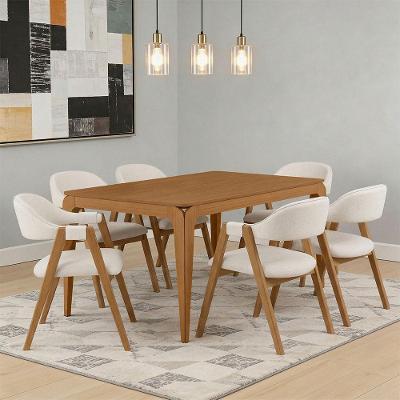 Conjunto de Jantar Claris 6 Lugares Tampo MDF com Design Orgânico Bege 160CM Lyam Decor