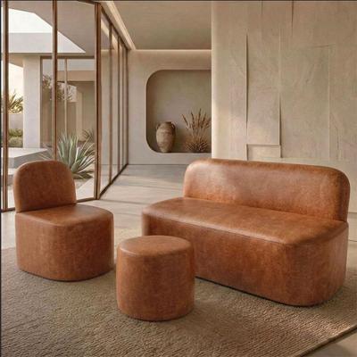 Kit Poltrona Lumiere Coliseu Naeris com Puff e Namoradeira Confortável Couríssimo Café Lyam Decor