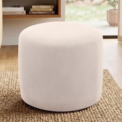 Puff Redondo Coliseu W01 50cm Madeira de Eucalipto Suede Bege Lyam Decor
