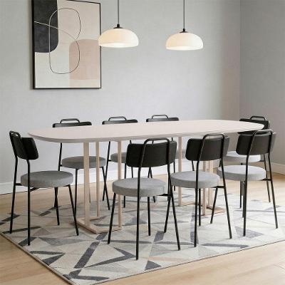 Conjunto de Jantar Alina 8 Lugares Tampo em MDF com Cadeiras Couríssimo Off White 200CM Lyam Decor