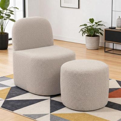 Kit Poltrona Lumiere com Puff Coliseu Bouclê Confortável Bege Lyam Decor