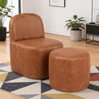 Kit Poltrona Lumiere com Puff Coliseu Confortável Couríssimo Camel Café Lyam Decor