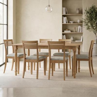 Conjunto de Jantar Lazuli 6 Lugares Tampo em Aço com Cadeiras Estofadas Linho Mescla 160CM Lyam