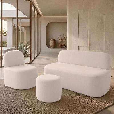 Kit Poltrona Lumiere com Puff Coliseu e Namoradeira Naeris Suede Confortável Bege Lyam Decor
