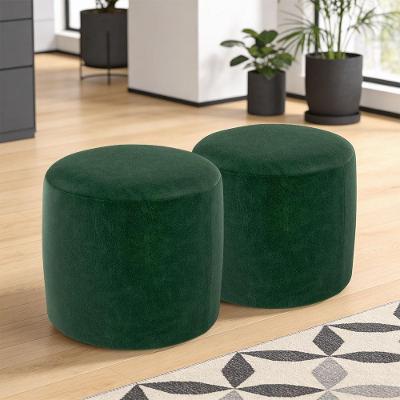 Kit 02 Puffs Coliseu W01 Redondo MDF Couro Sintético Couríssimo Verde Lyam Decor
