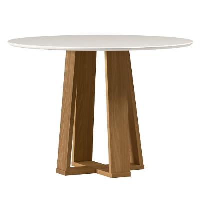 Mesa de Jantar Belly N01 4 Lugares Redonda Tampo MDF com Vidro 100CM Lyam Decor