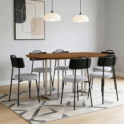 Conjunto de Jantar Alina 180CM 6 Lugares Tampo MDF Cadeiras Barcelona N01 Couríssimo Linho Cinza