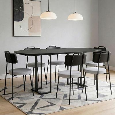Conjunto de Jantar Alina 6 Lugares Tampo MDF Cadeiras Couríssimo Preto 180CM Lyam Decor