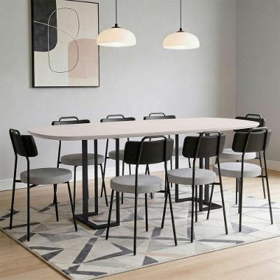 Conjunto de Jantar Alina 8 Lugares Tampo em MDF Cadeiras Barcelona Couríssimo Off White e Preto