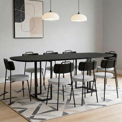 Conjunto de Jantar Alina 200CM com Cadeiras Barcelona N01 8 Lugares MDF Preto Lyam Decor