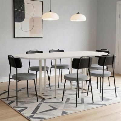 Conjunto Alina 6 Lugares Tampo MDF Cadeiras Barcelona Couríssimo Off White 180CM Lyam Decor