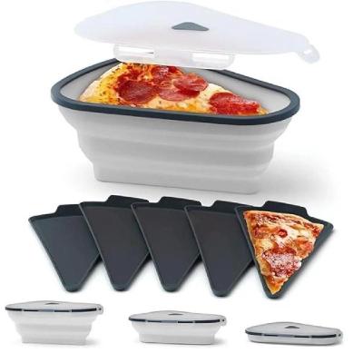 Porta Pizza Dobrável em Silicone com Tampa Hermética para Armazenar Fatias Micro-ondas Expansível