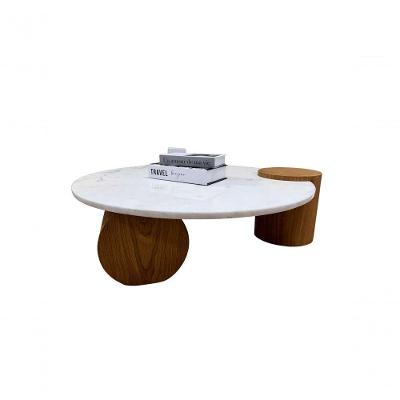 Mesa de Centro Orbita Redonda Marmore Branco Extra Madeira 110CM Branco