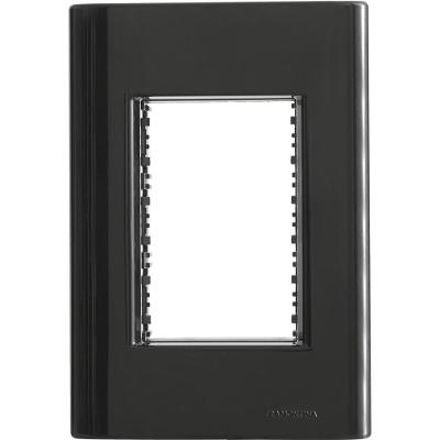 Placa 3 Postos 4x2 Giz para Acabamento Sistema Modular com Suporte Preta Tramontina