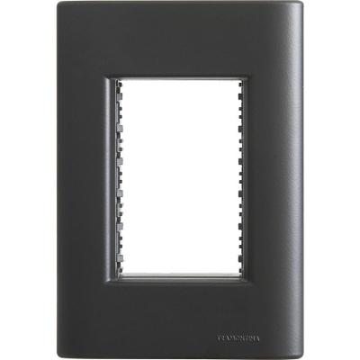 Placa 3 Postos 4x2 Tramontina Giz Preta Soft Touch com Suporte Sistema Modular