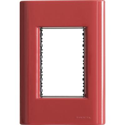 Placa 3 Postos 4x2 Giz Napoli com Sistema Modular Vermelho Tramontina