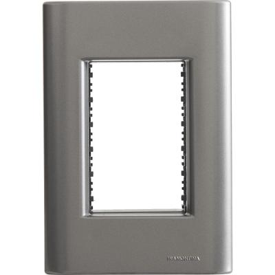 Placa de Interruptor 3 Postos 4x2 com Sistema Modular e Suporte Cinza Tramontina