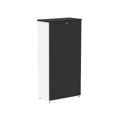 Armário para Escritório P25 com 2 Portas Pivotantes 3 Prateleiras MDP BP 79CM Branco e Preto Pandin