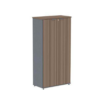 Armário para Escritório P25 com 2 Portas Pivotantes 3 Prateleiras MDP BP 79CM Grafite e Walnut
