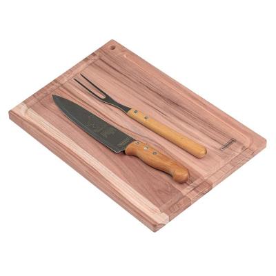 Tábua para Churrasco com Garfo e Faca em Madeira Jatobá Acabamento Lixado 40x28 cm Tramontina