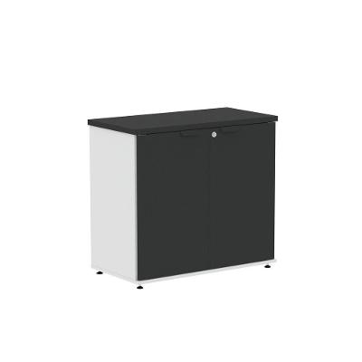 Armário Baixo para Escritório AB700P25 2 Portas 1 Prateleira MDP BP 79CM Branco e Preto Pandin
