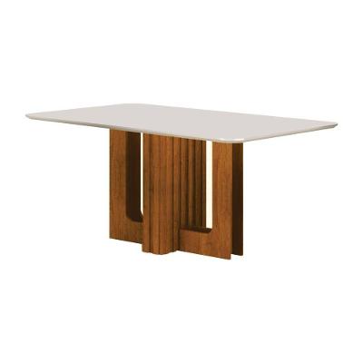 Conjunto Sala de Jantar Sofia 6 Lugares Tampo Vidro Off White Base Ripada 180CM Leifer Móveis