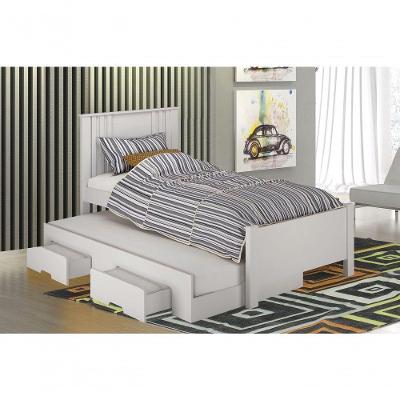 Cama Solteiro + Auxiliar Milano com 2 Gavetas MDF-MDP Branco Leifer Móveis