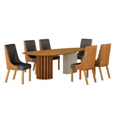 Conjunto de Jantar Belle 6 Lugares Tampo MDF Fosco Design Orgânico Amadeirado 200CM Leifer Móveis