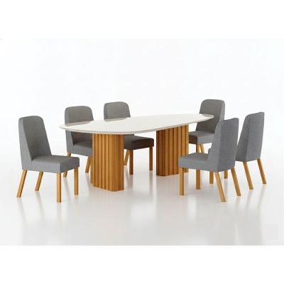 Conjunto de Jantar Ísis 6 Lugares Tampo em MDF com Vidro Off White 200CM Leifer Móveis