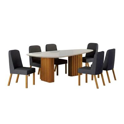 Conjunto de Jantar Ísis 6 Lugares Tampo em Vidro Off White 200CM Leifer Móveis