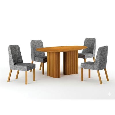 Conjunto de Jantar Ísis 6 Lugares Tampo MDF Orgânico Base Ripada Cinamomo Cinza 135CM Leifer Móveis