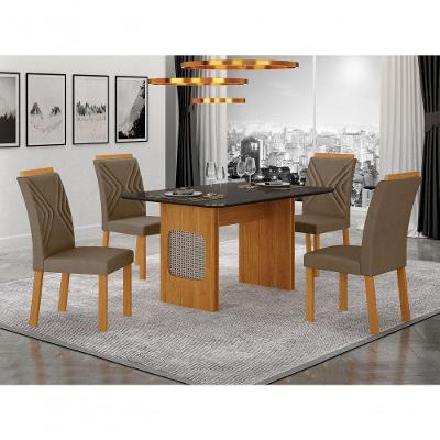 Conjunto de Jantar Lara 1,20m 4 Lugares Tampo em Vidro Chumbo com Cadeiras Clara Plus Cinamomo 120CM