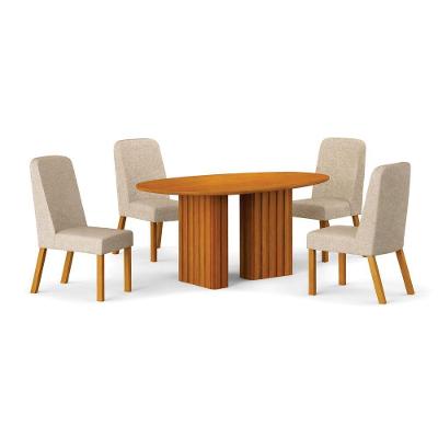 Conjunto de Jantar Isis 6 Lugares Tampo MDF Orgânico sem Vidro Cinamomo e Linho 135CM Leifer Móveis