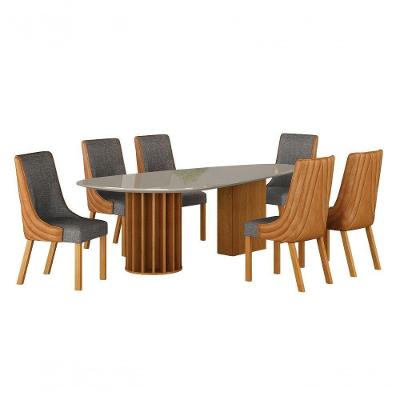 Conjunto de Jantar Belle 6 Lugares Tampo em Vidro Design Orgânico Terracota e Cinza 200CM Leifer