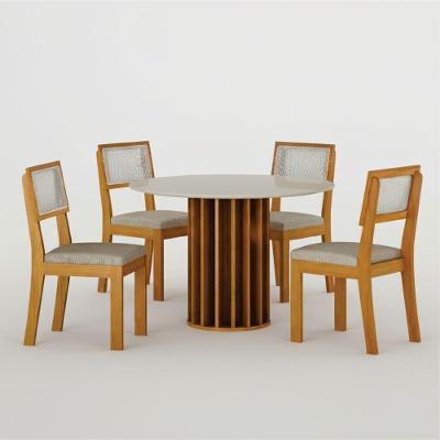 Conjunto de Jantar Flora 4 Lugares Tampo em Vidro com Cadeiras Estofadas Off White 108CM Leifer