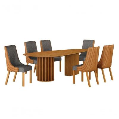 Conjunto de Jantar Belle 6 Lugares Tampo em MDF Design Orgânico Terracota 180CM Leifer Móveis