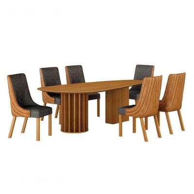Conjunto de Jantar Belle 6 Lugares Tampo em MDF Design Orgânico Terracota 180CM Leifer Móveis