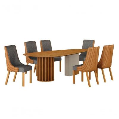 Conjunto de Jantar Belle 6 Lugares Tampo MDF Design Orgânico Amadeirado 200CM Leifer Móveis