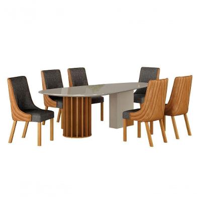 Conjunto de Jantar Belle 6 Lugares Tampo em Vidro Design Orgânico Amadeirado 200CM Leifer Móveis