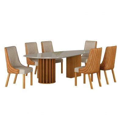 Conjunto de Jantar Belle 6 Lugares Tampo em Vidro com Design Orgânico Terracota 200CM