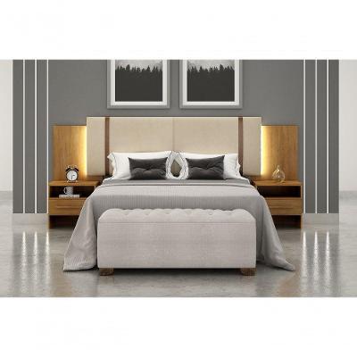 Cabeceira Casal Monterrey com Mesas Fixação no Box MDF Estofada em Suede Móveis Novo Horizonte