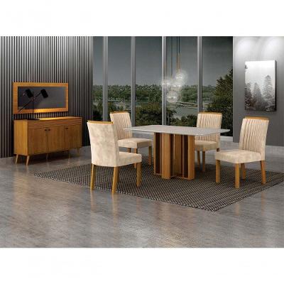 Conjunto de Jantar Jade Gold 4 Lugares Tampo em Vidro Base Trapézio Cinamomo 120CM Leifer Móveis