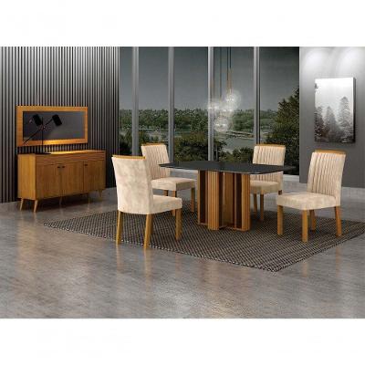 Conjunto de Jantar Jade Gold 4 Lugares Tampo em Vidro Fosco Cinamomo 120CM Leifer Móveis