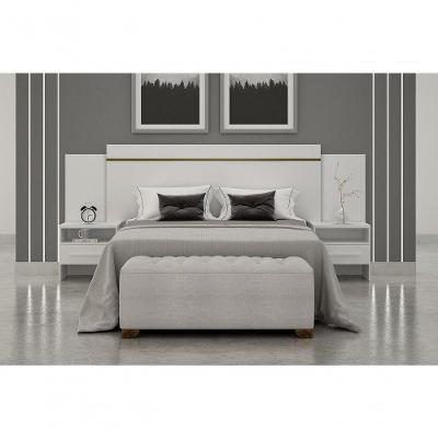 Cabeceira Casal Royal com 2 Mesas Fixação no Box MDF Suede Branco Móveis Novo Horizonte